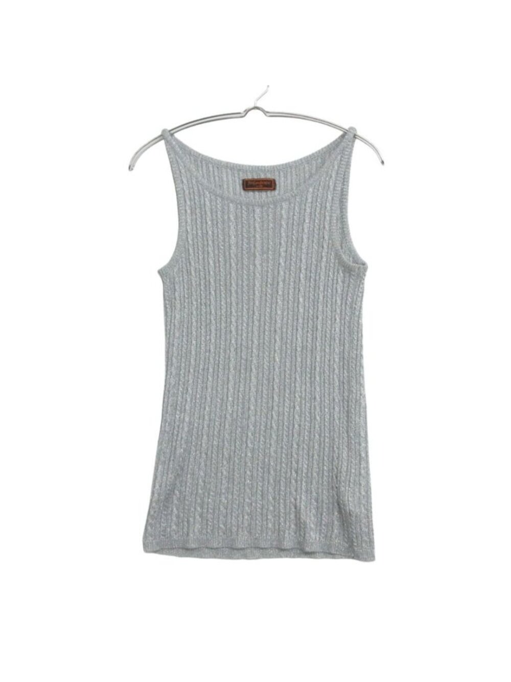 Saint Laurent Tank Top Glitter Slit Rib Cable Knit Top Sleeveless Top Rayon
